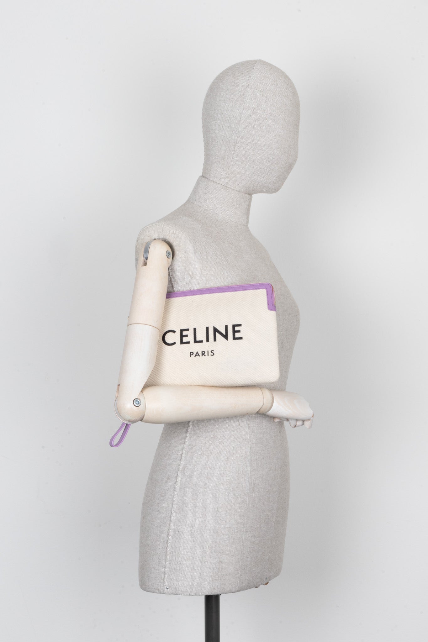 CELINE Logo Zip Pouch Cream Canvas