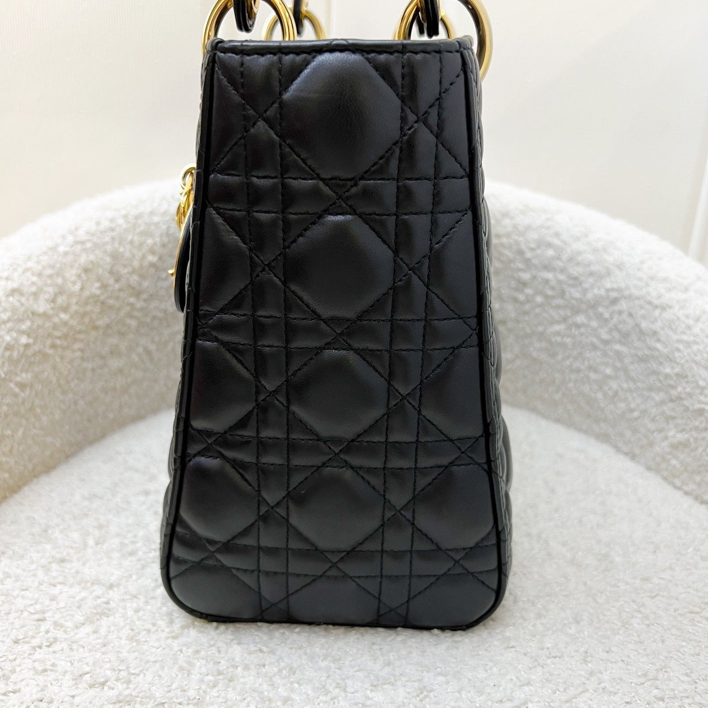Dior Medium Lady Dior in Black Lambskin and LGHW