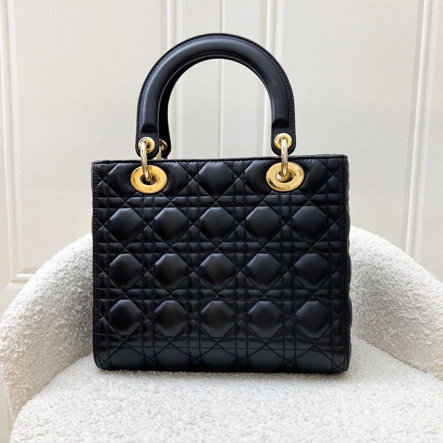 Dior Medium Lady Dior in Black Lambskin and LGHW