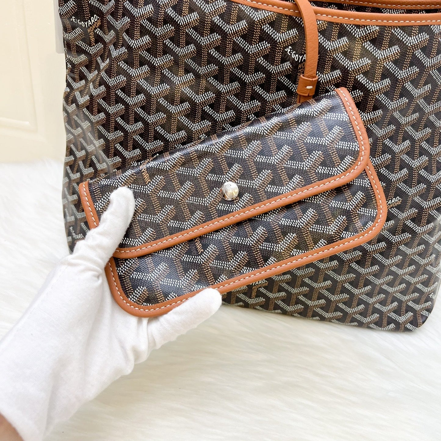 Goyard Boheme PM Hobo Bag in in Black Signature Goyardine Canvas and Brown Trim