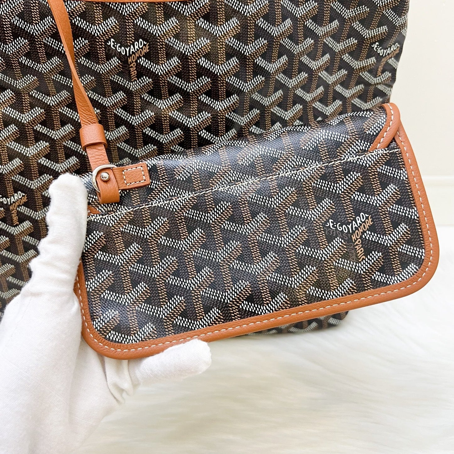 Goyard Boheme PM Hobo Bag in in Black Signature Goyardine Canvas and Brown Trim