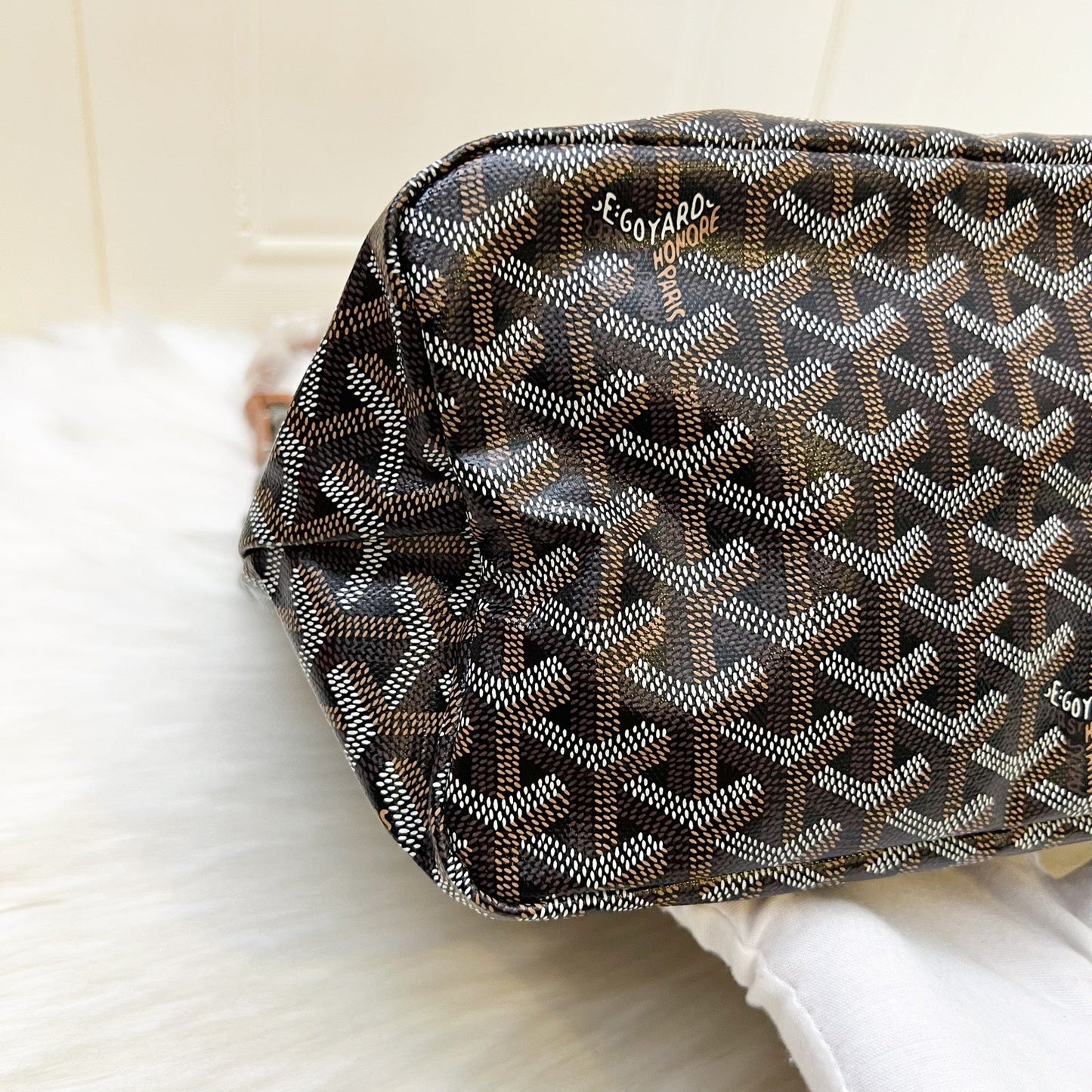 Goyard Boheme PM Hobo Bag in in Black Signature Goyardine Canvas and Brown Trim