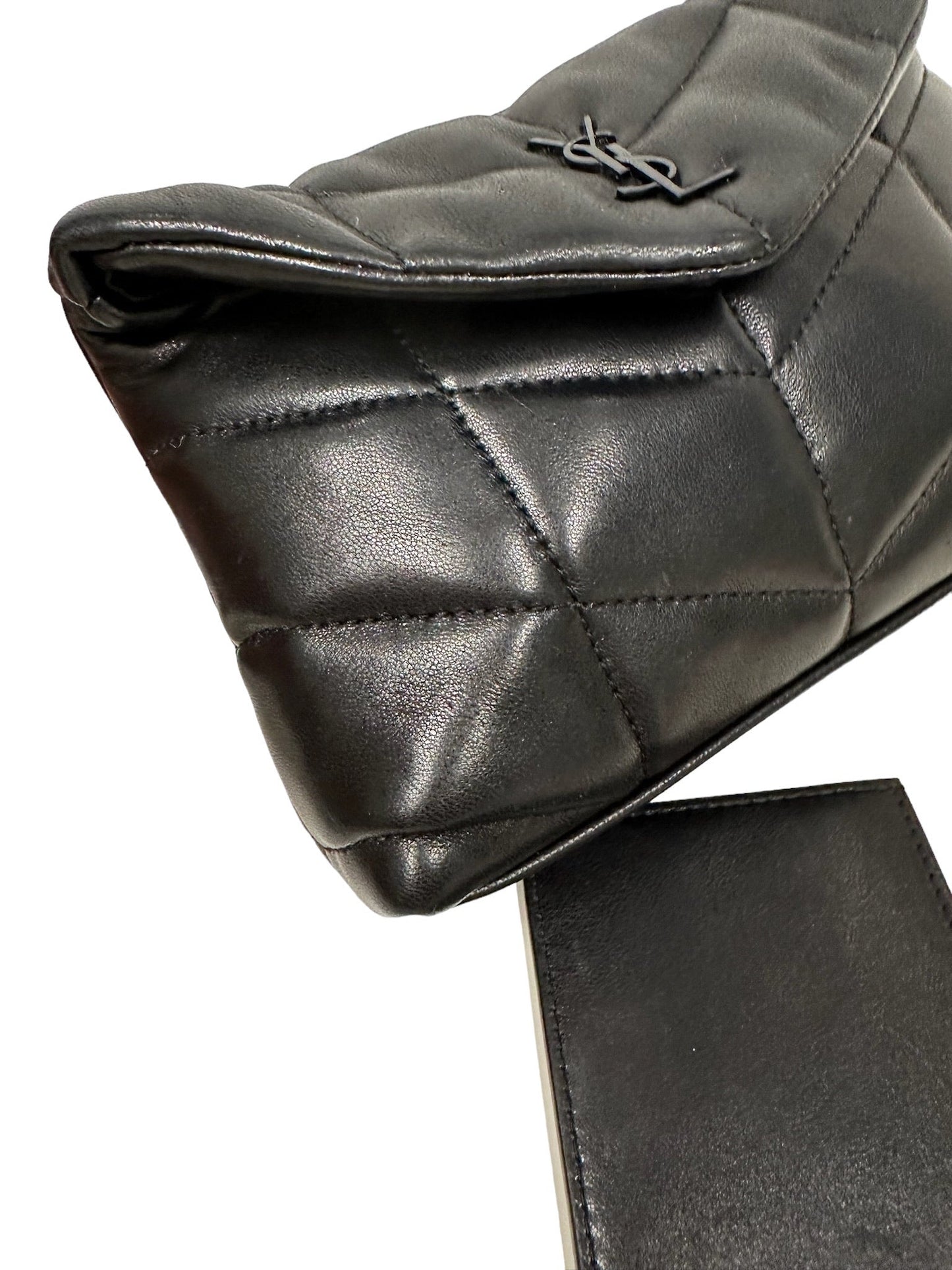 SAINT LAURENT - Black Matelasse Labskin Mini Loulou Puffer Pouch