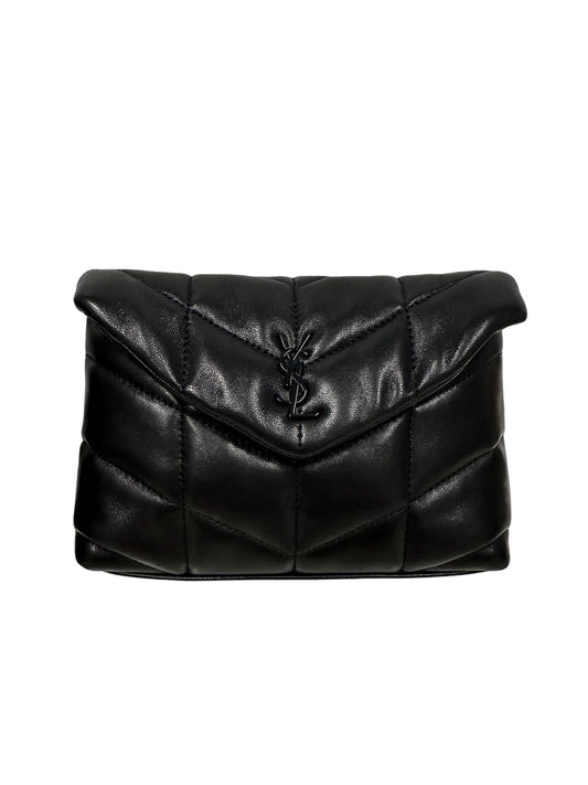 SAINT LAURENT - Black Matelasse Labskin Mini Loulou Puffer Pouch
