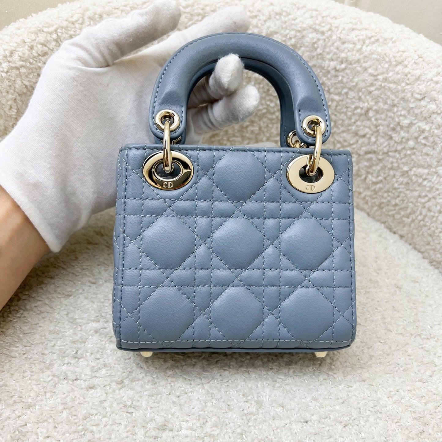 Dior Micro Lady Dior in Cloud Blue Cannage Lambskin and LGHW (Model: S0856ONGE, Colour: M81B)