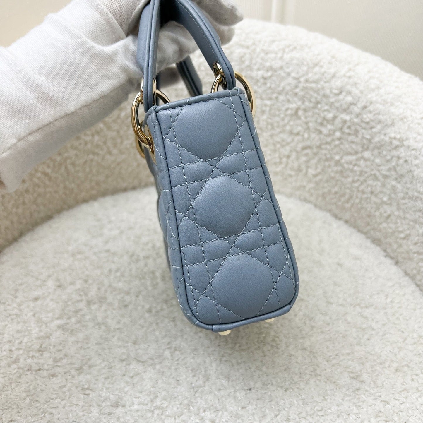 Dior Micro Lady Dior in Cloud Blue Cannage Lambskin and LGHW (Model: S0856ONGE, Colour: M81B)