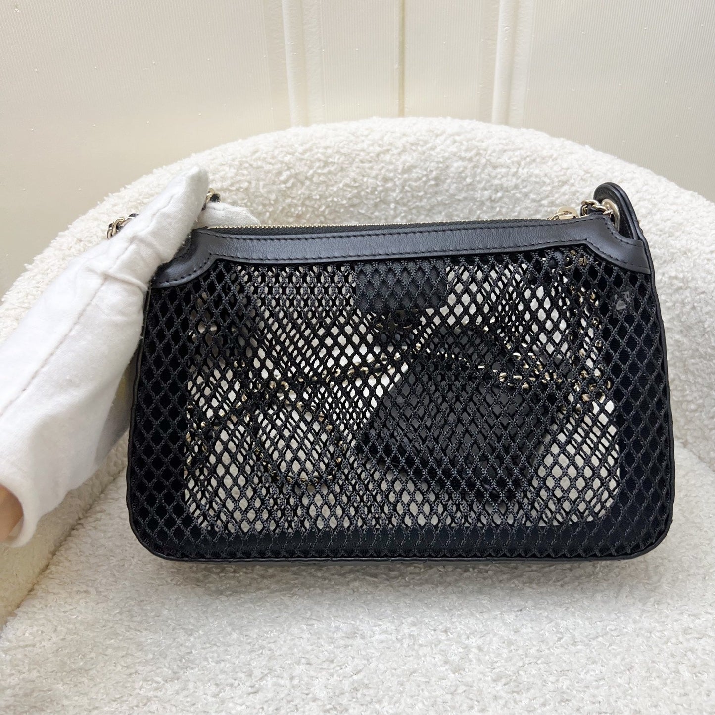 Chanel 25S Clutch on Chain in Black Mesh and LGHW