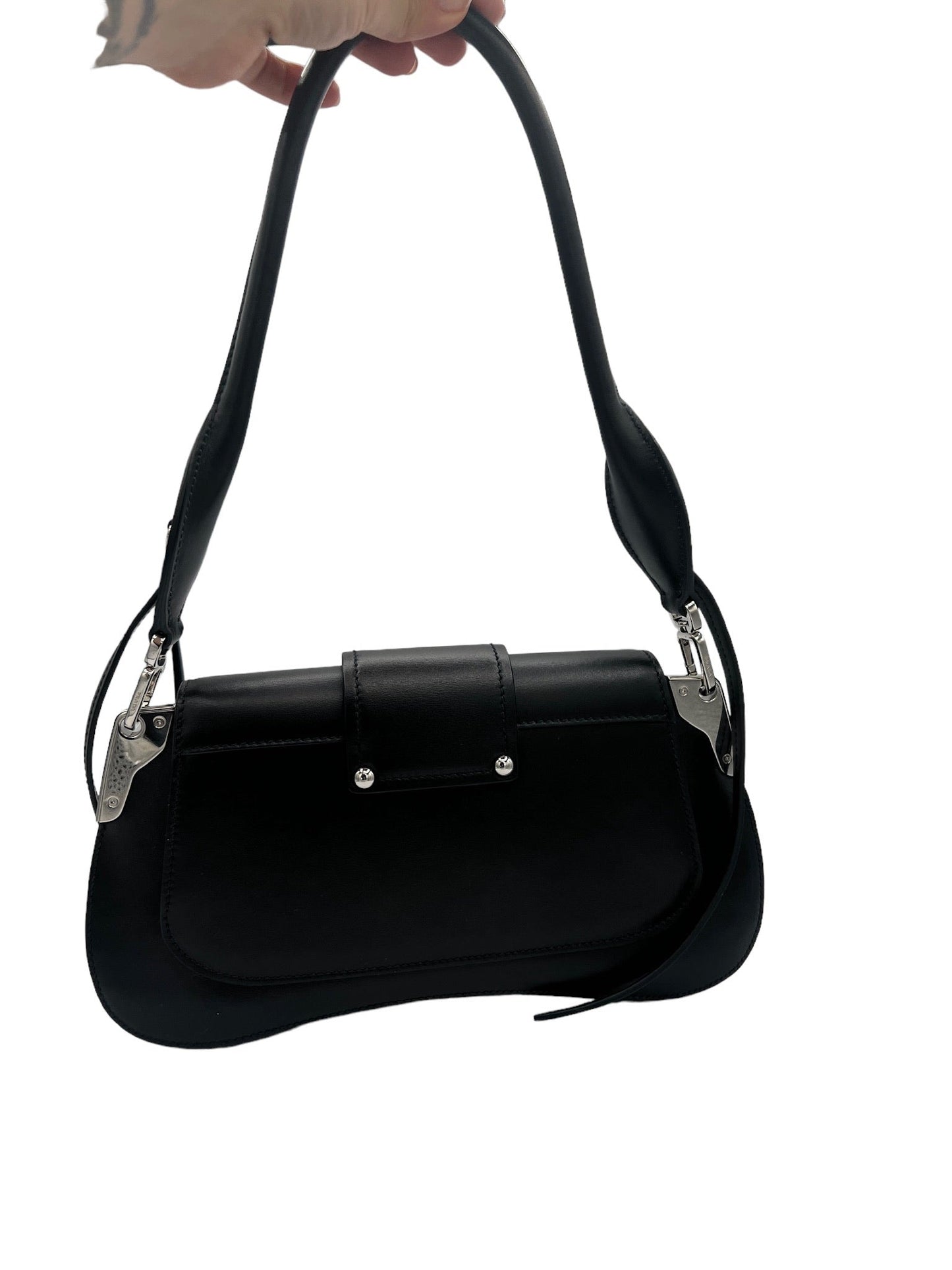 PRADA - Black Leather Logo Handbag
