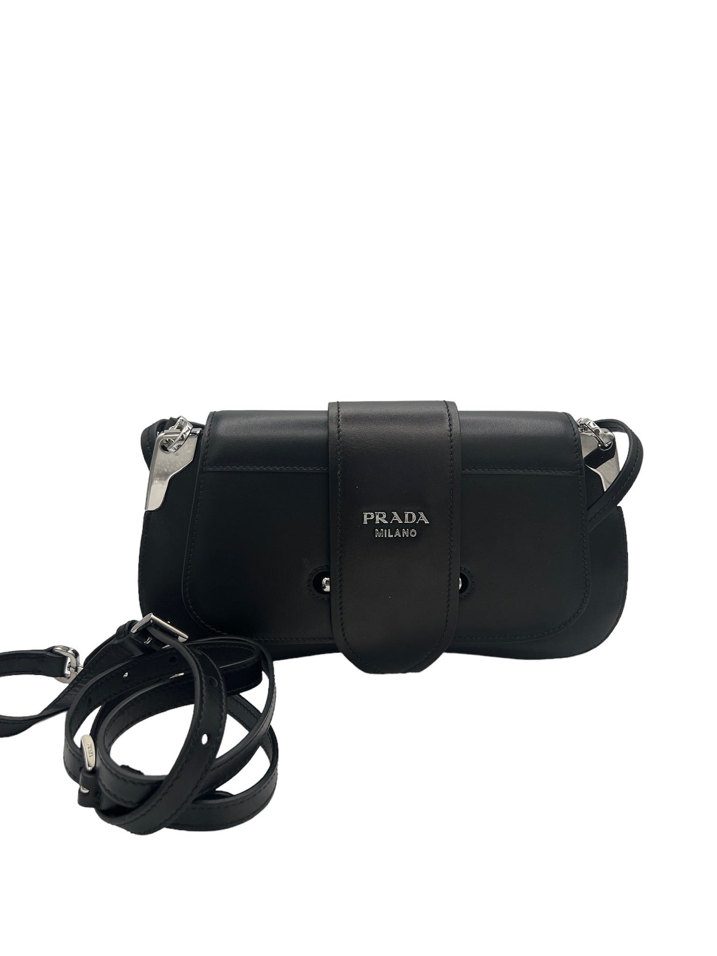PRADA - Black Leather Logo Handbag