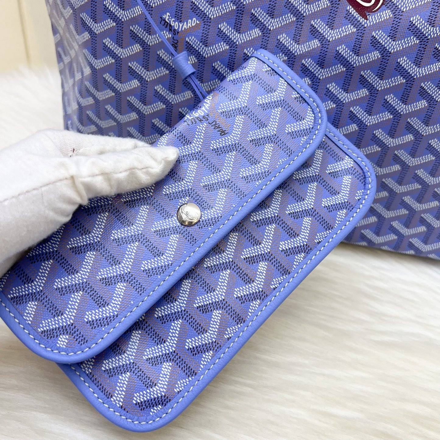 Goyard 2025 Limited Edition Saint Louis PM Tote in Reversible Iris Goyardine Canvas and Floral Cotton / Linen Interior with a Butterfly Hand Painted Stamp