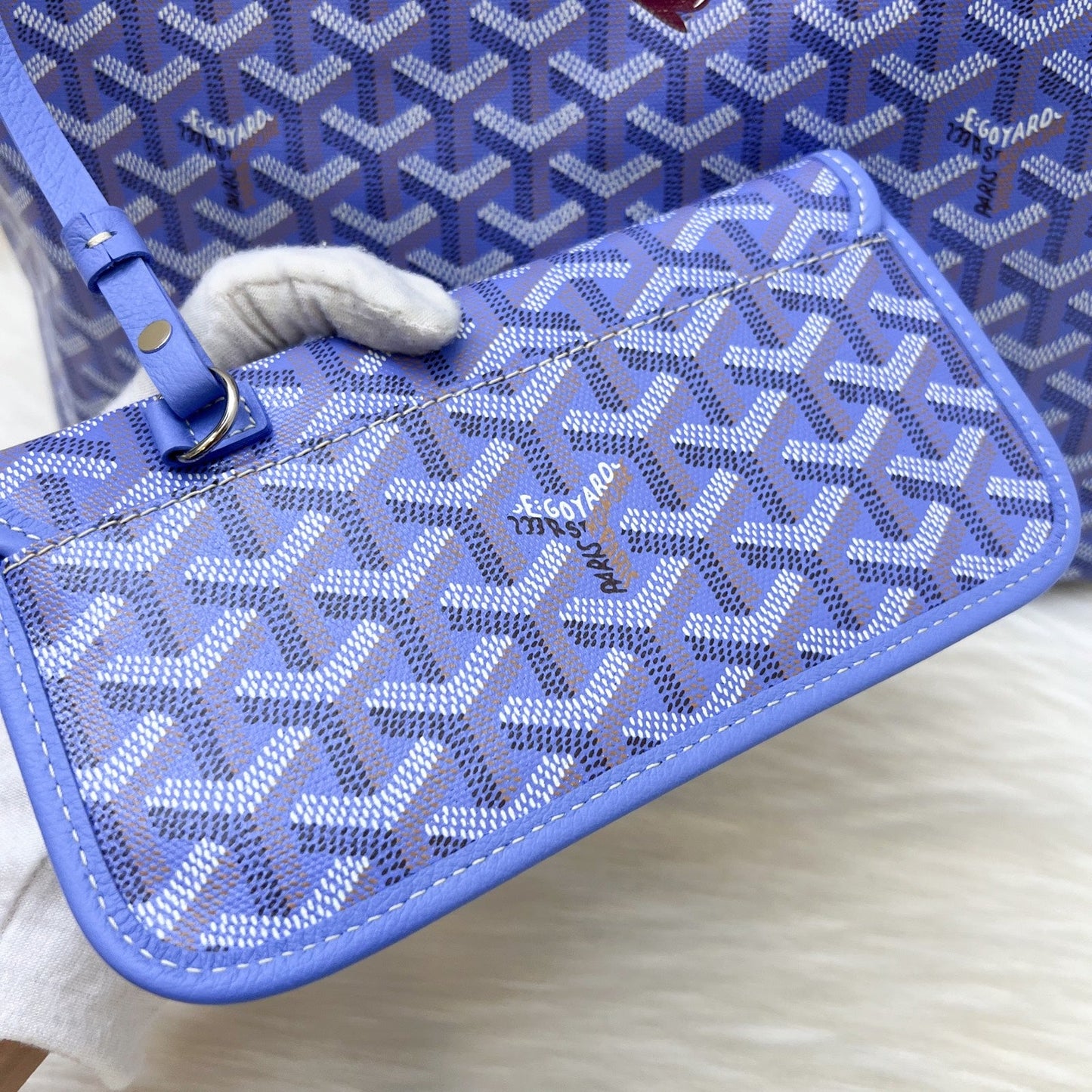 Goyard 2025 Limited Edition Saint Louis PM Tote in Reversible Iris Goyardine Canvas and Floral Cotton / Linen Interior with a Butterfly Hand Painted Stamp