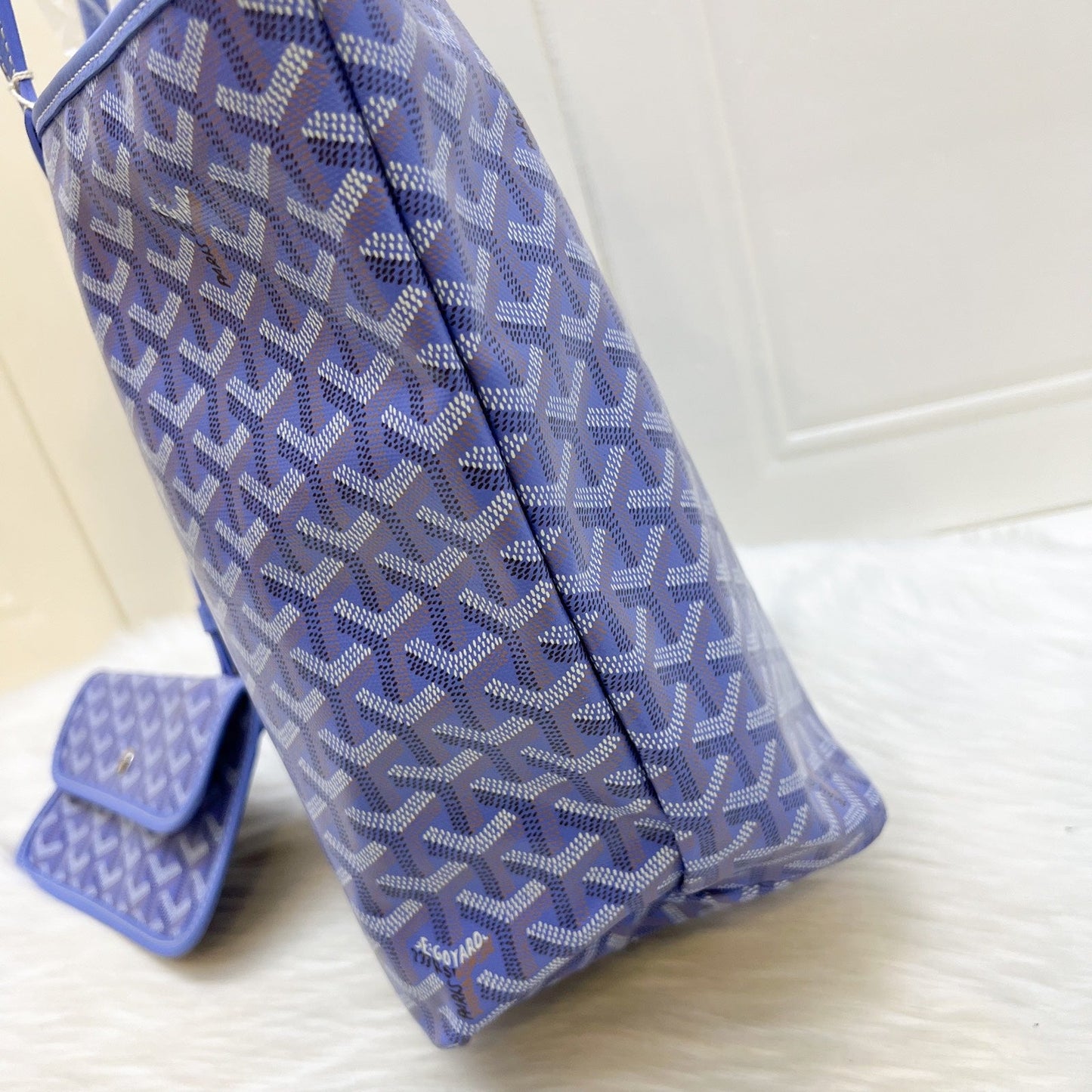 Goyard 2025 Limited Edition Saint Louis PM Tote in Reversible Iris Goyardine Canvas and Floral Cotton / Linen Interior with a Butterfly Hand Painted Stamp