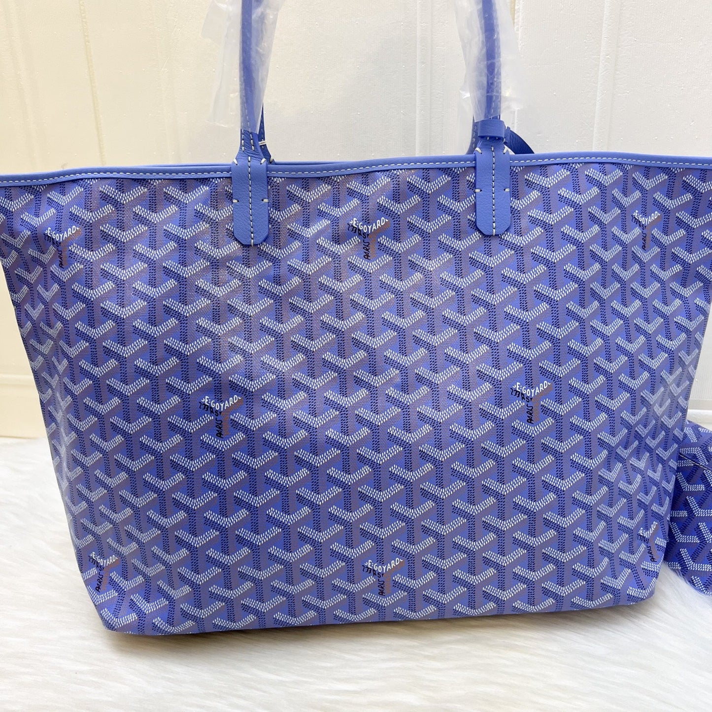 Goyard 2025 Limited Edition Saint Louis PM Tote in Reversible Iris Goyardine Canvas and Floral Cotton / Linen Interior with a Butterfly Hand Painted Stamp