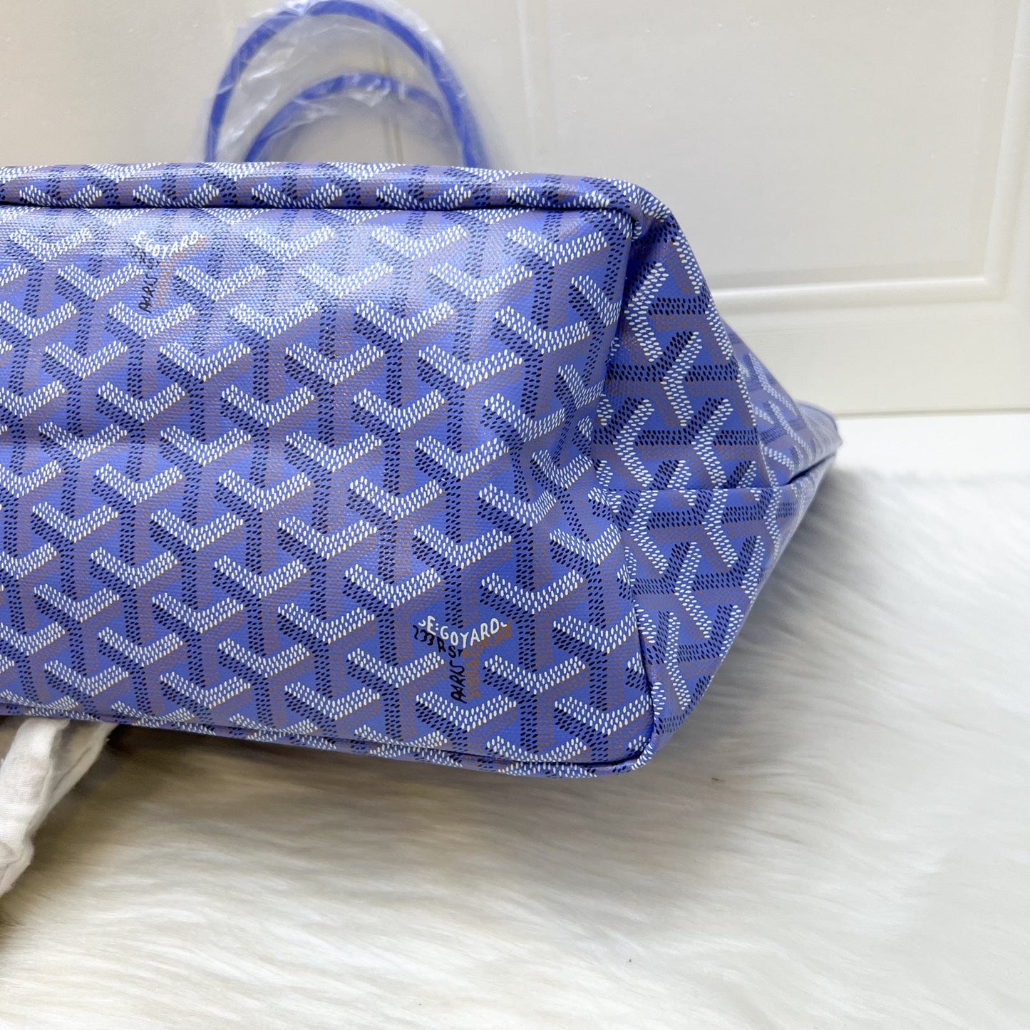 Goyard 2025 Limited Edition Saint Louis PM Tote in Reversible Iris Goyardine Canvas and Floral Cotton / Linen Interior with a Butterfly Hand Painted Stamp