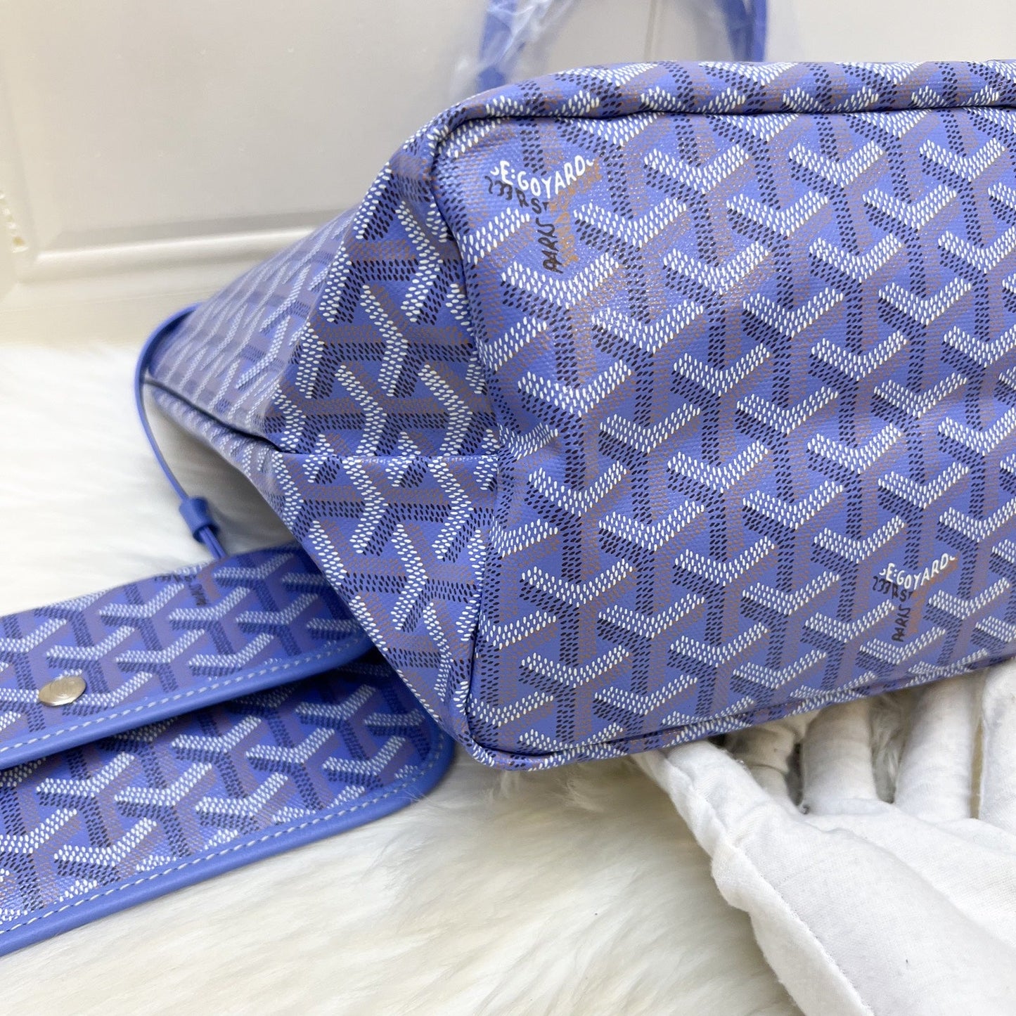 Goyard 2025 Limited Edition Saint Louis PM Tote in Reversible Iris Goyardine Canvas and Floral Cotton / Linen Interior with a Butterfly Hand Painted Stamp