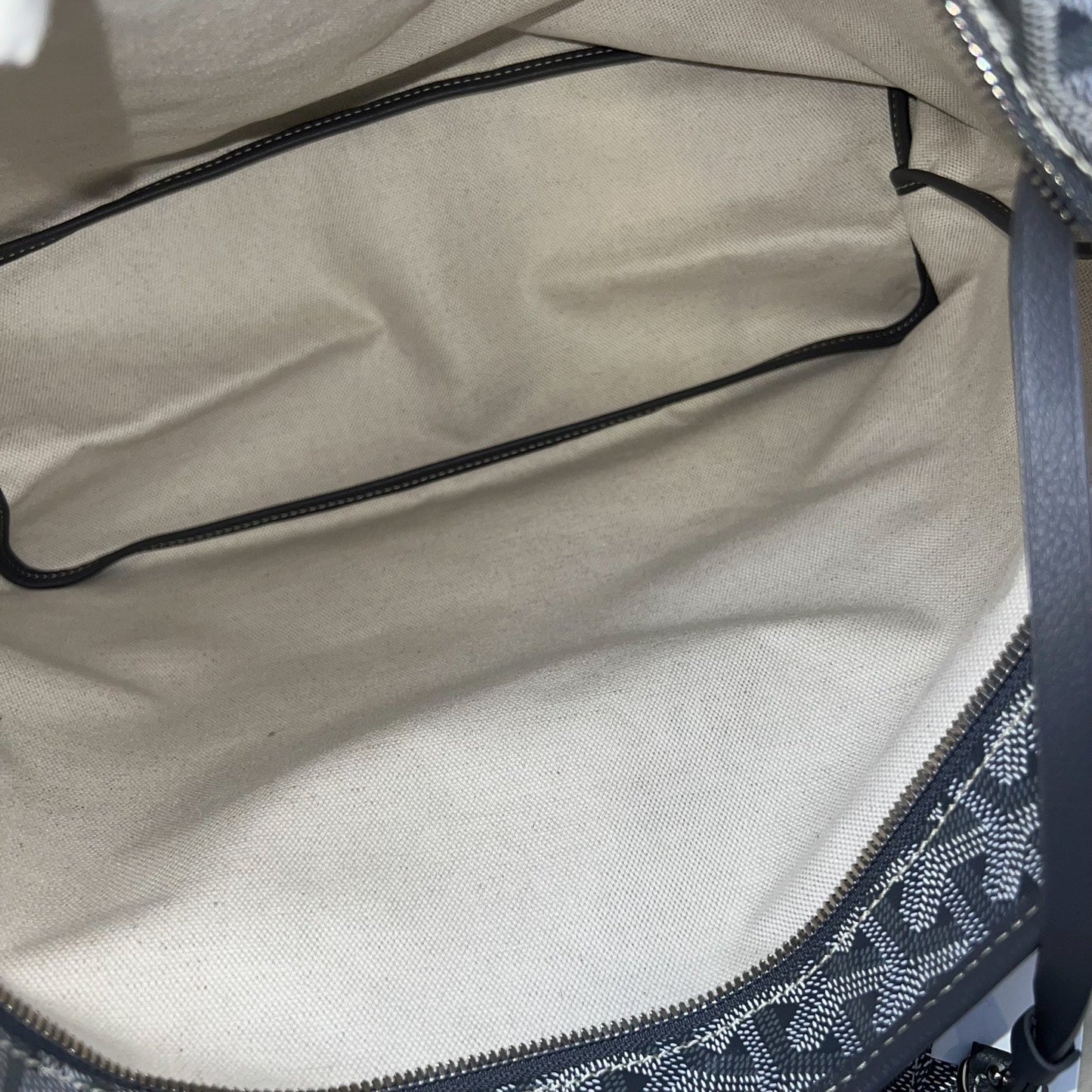 Goyard Boheme PM Hobo Bag in in Grey Signature Goyardine Canvas with Pink / White Striped Stamp (Premarquage Bandes) on the Small Pouch