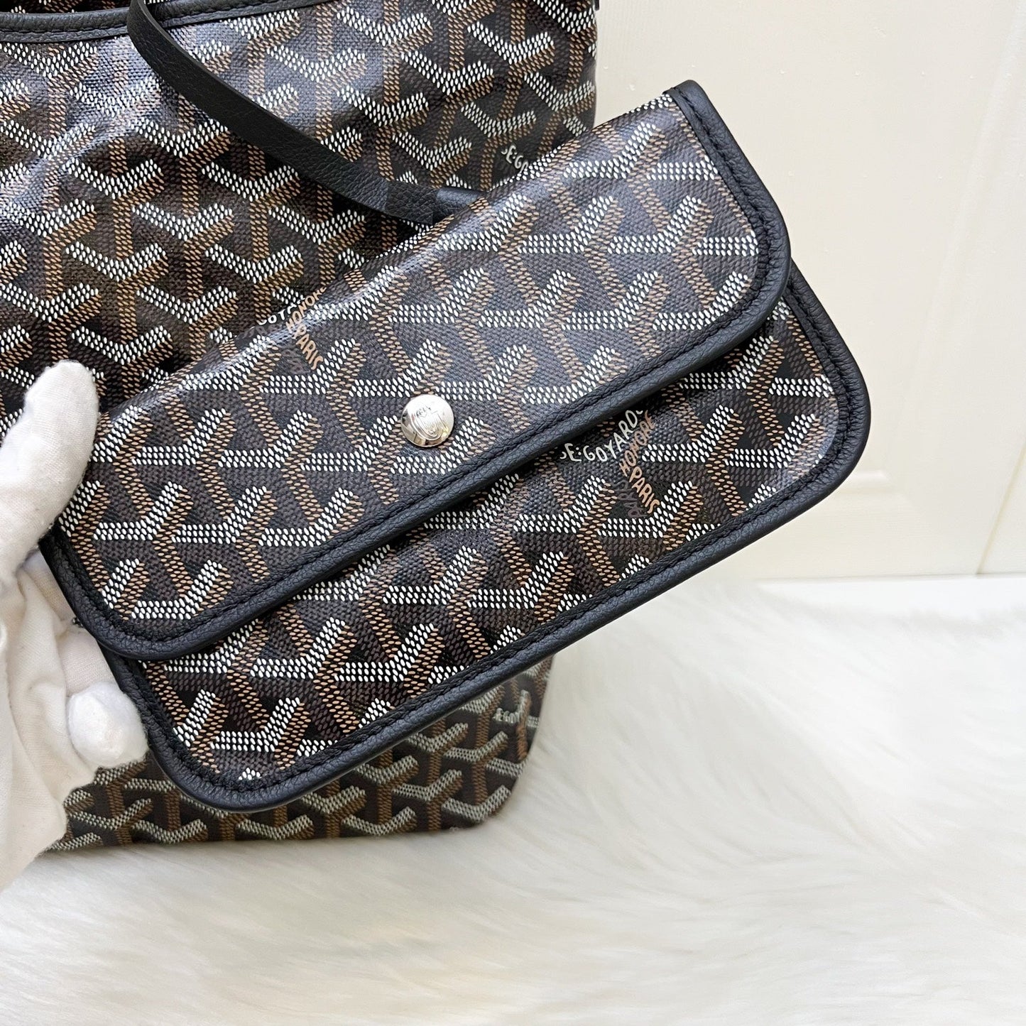 Goyard Boheme PM Hobo Bag in Black Signature Goyardine Canvas with a Red Heart Stamp