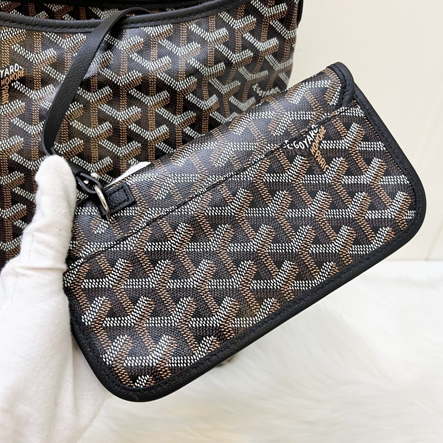 Goyard Boheme PM Hobo Bag in Black Signature Goyardine Canvas with a Red Heart Stamp