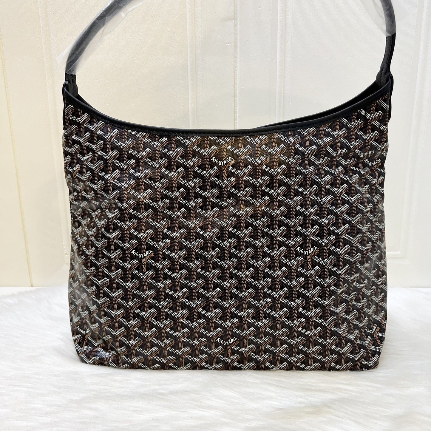 Goyard Boheme PM Hobo Bag in Black Signature Goyardine Canvas with a Red Heart Stamp