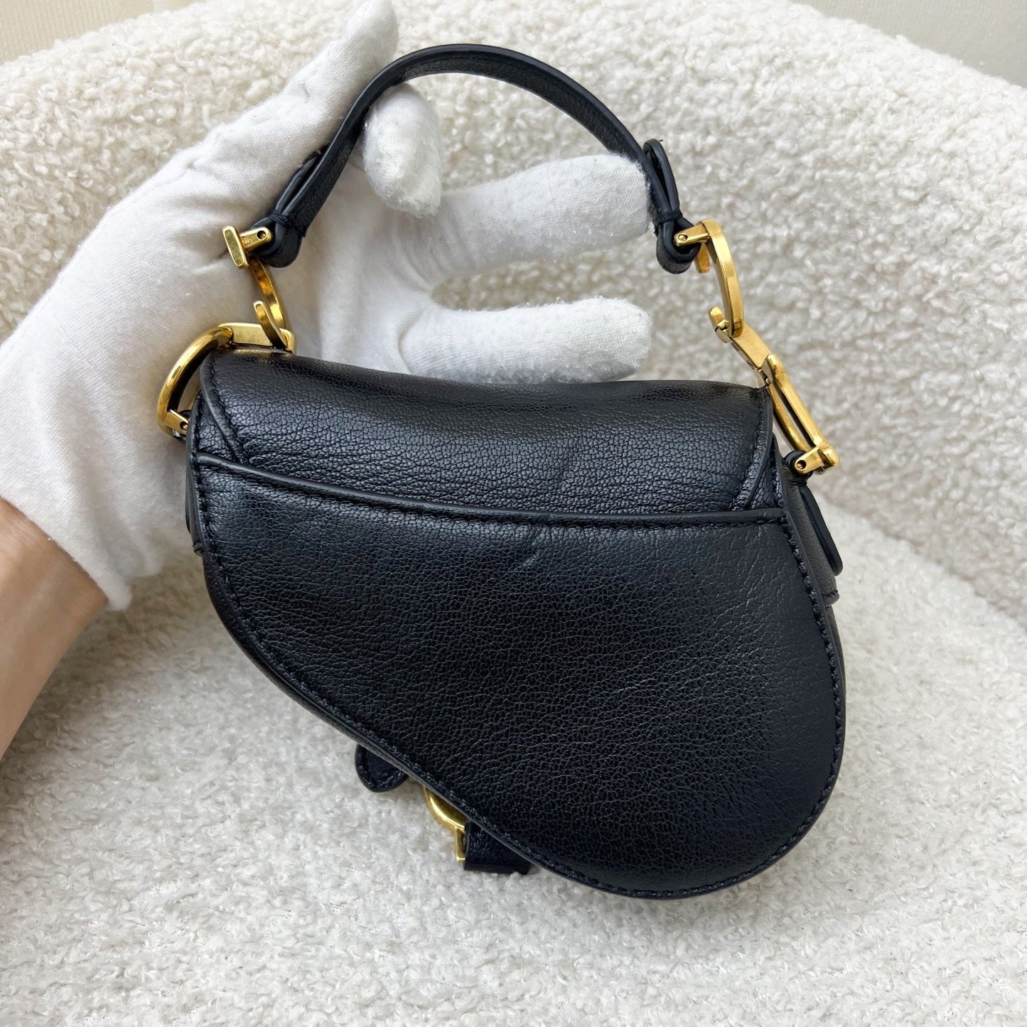 Dior Micro Saddle Bag In Black Goatskin and GHW, with Adjustable Leather Strap (Model: S5685CCEH)