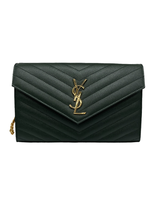 SAINT LAURENT - Green Envelope WOC Grain de Poudre Leather