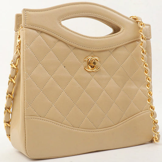 Chanel Around 1990 Made Turn-Lock Mini 2Way Chain Bag Beige