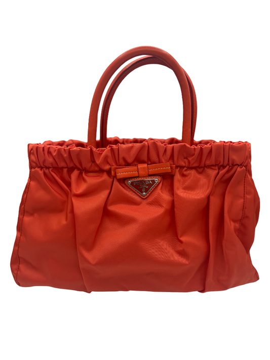 PRADA - Gathered Bag Handbag Orange Nylon