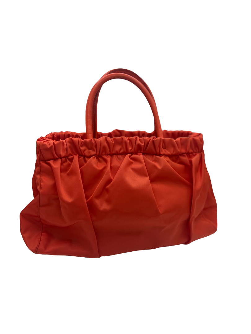 PRADA - Gathered Bag Handbag Orange Nylon