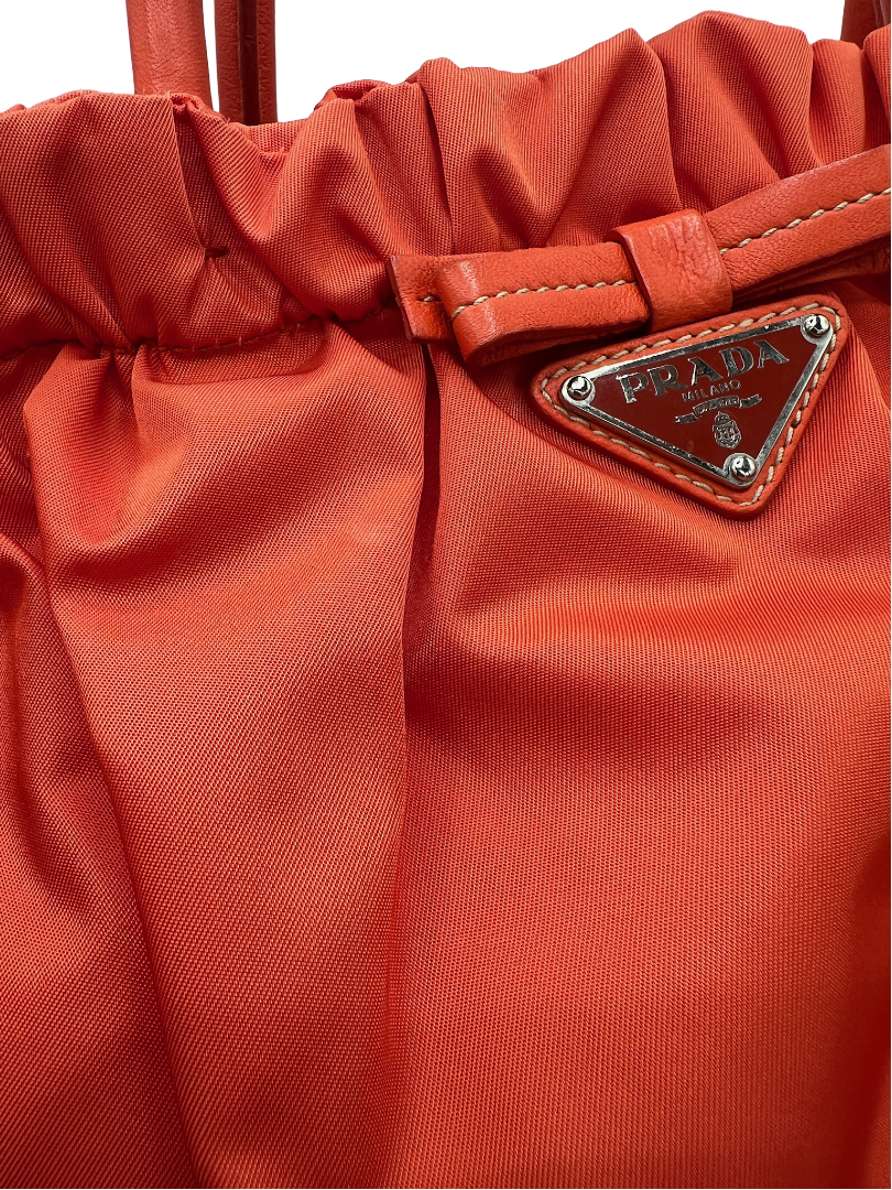 PRADA - Gathered Bag Handbag Orange Nylon