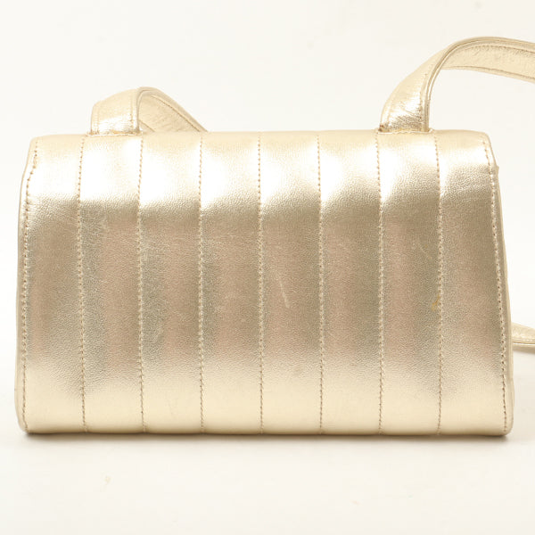 Chanel Around 1995 Made V Flap Mademoiselle Stitch Shoulder Bag Gold