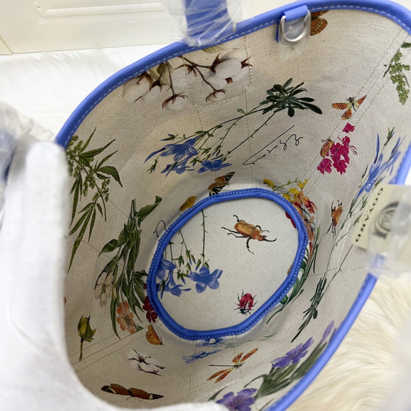 Goyard 2025 Limited Edition Belharra PM Tote in Iris Goyardine Canvas and Floral Cotton / Linen Interior