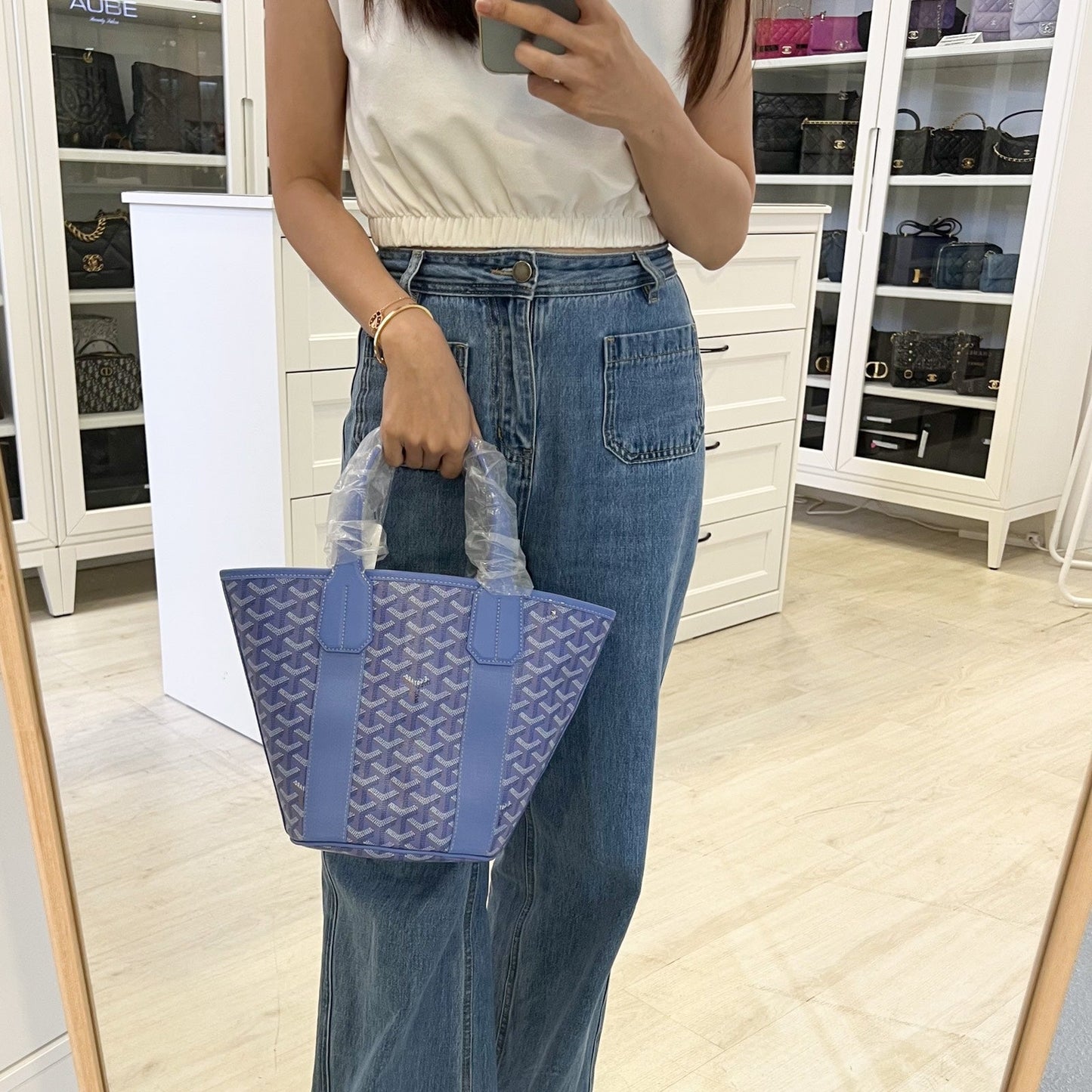 Goyard 2025 Limited Edition Belharra PM Tote in Iris Goyardine Canvas and Floral Cotton / Linen Interior