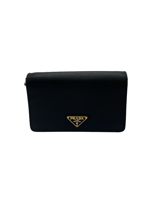 PRADA - Triangle Logo Black Leather Shoulder Bag
