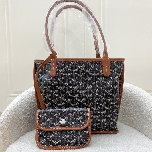 Goyard Mini Anjou in Black Goyardine Canvas with Camel Trim