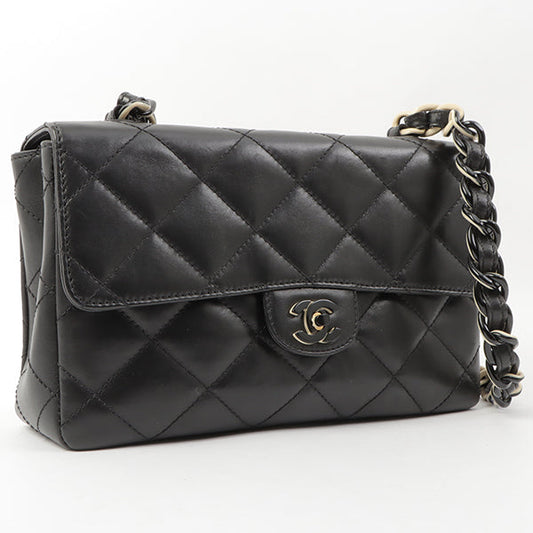 Chanel Around 2000 Made Turn-Lock Plate Plastic Chain Bag Black