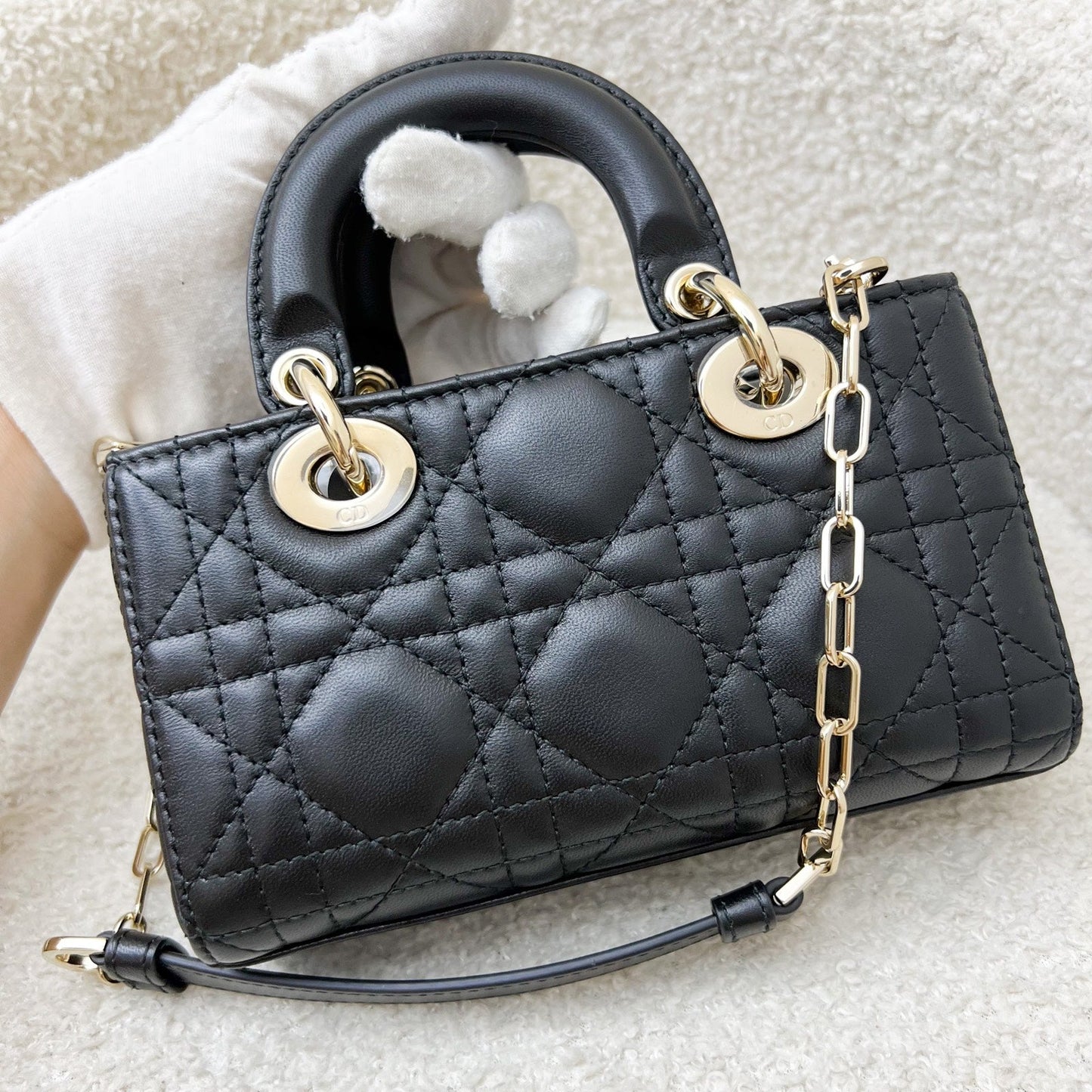 Dior Micro Lady D-Joy Bag in Black Cannage Lambskin and LGHW (Model: S0910ONGE)