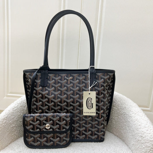 Goyard Mini Anjou in Black Goyardine Canvas with Camel Trim