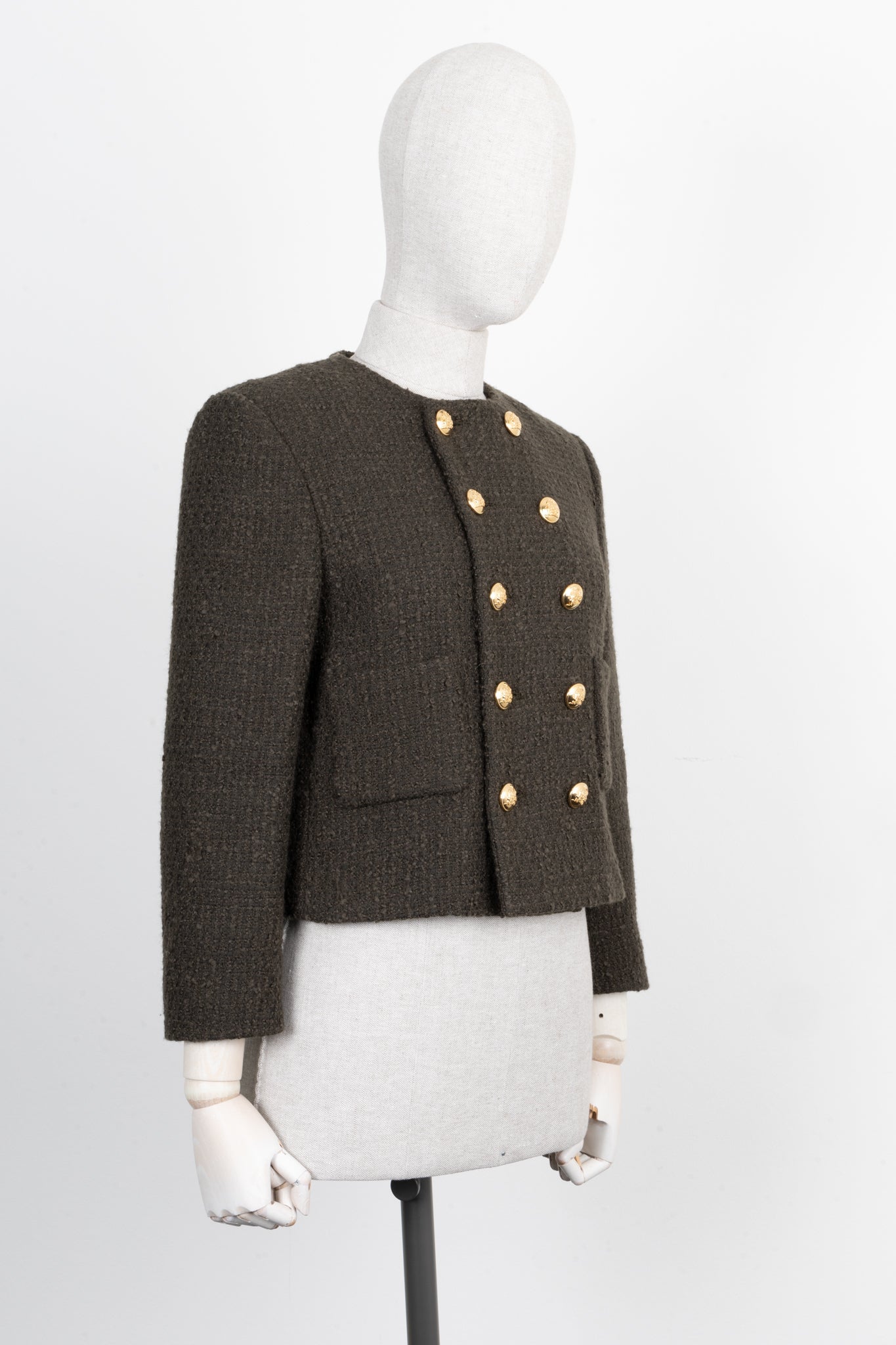 CELINE Chasseur Jacket Bouclé Tweed Khaki