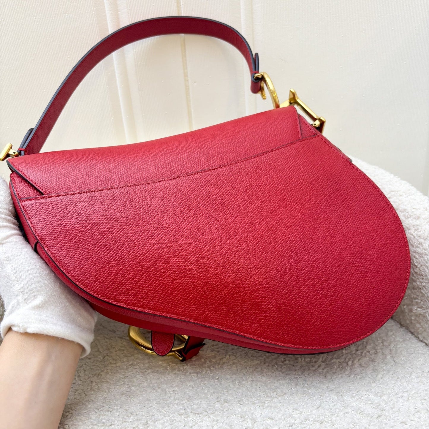 Dior Medium Saddle Bag In Red Grained Calfskin and GHW