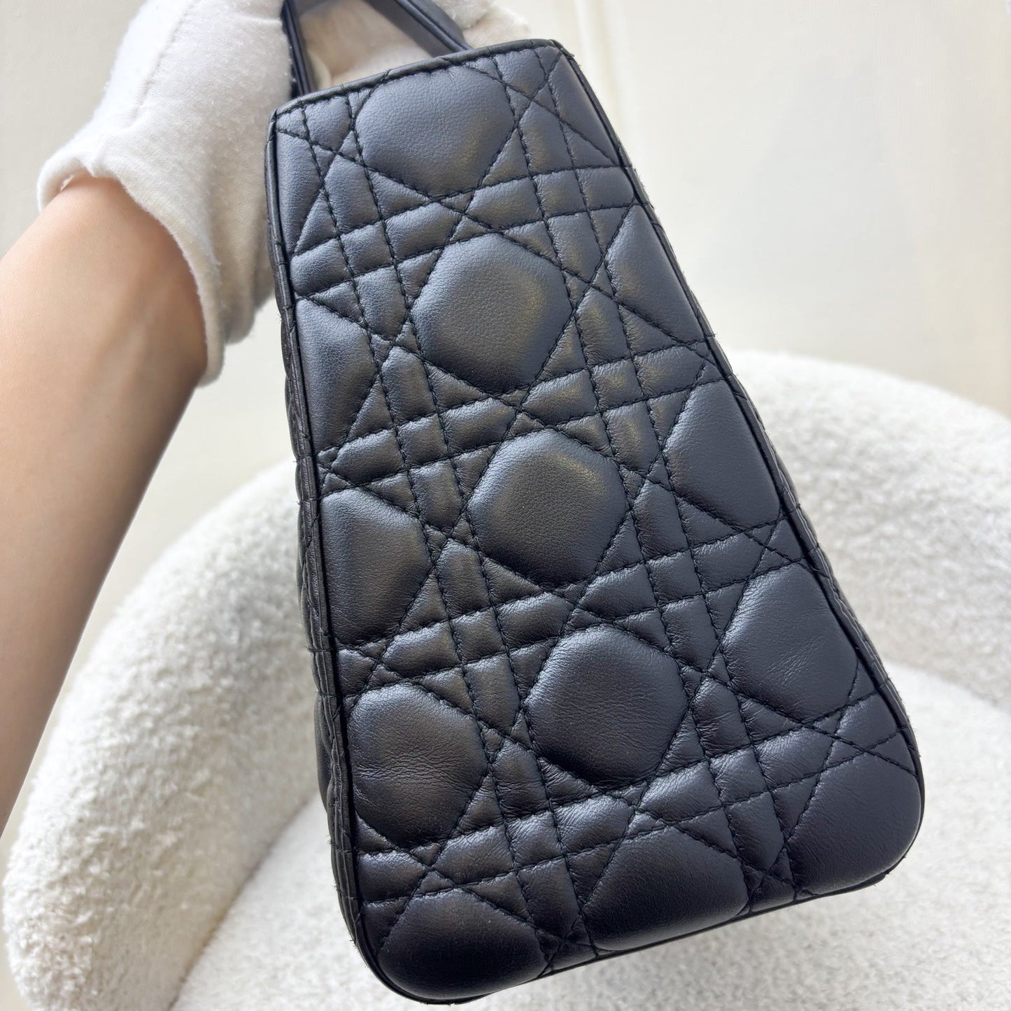 Dior Medium Lady Dior in Black Lambskin and LGHW (New Version with Adjustable Strap)