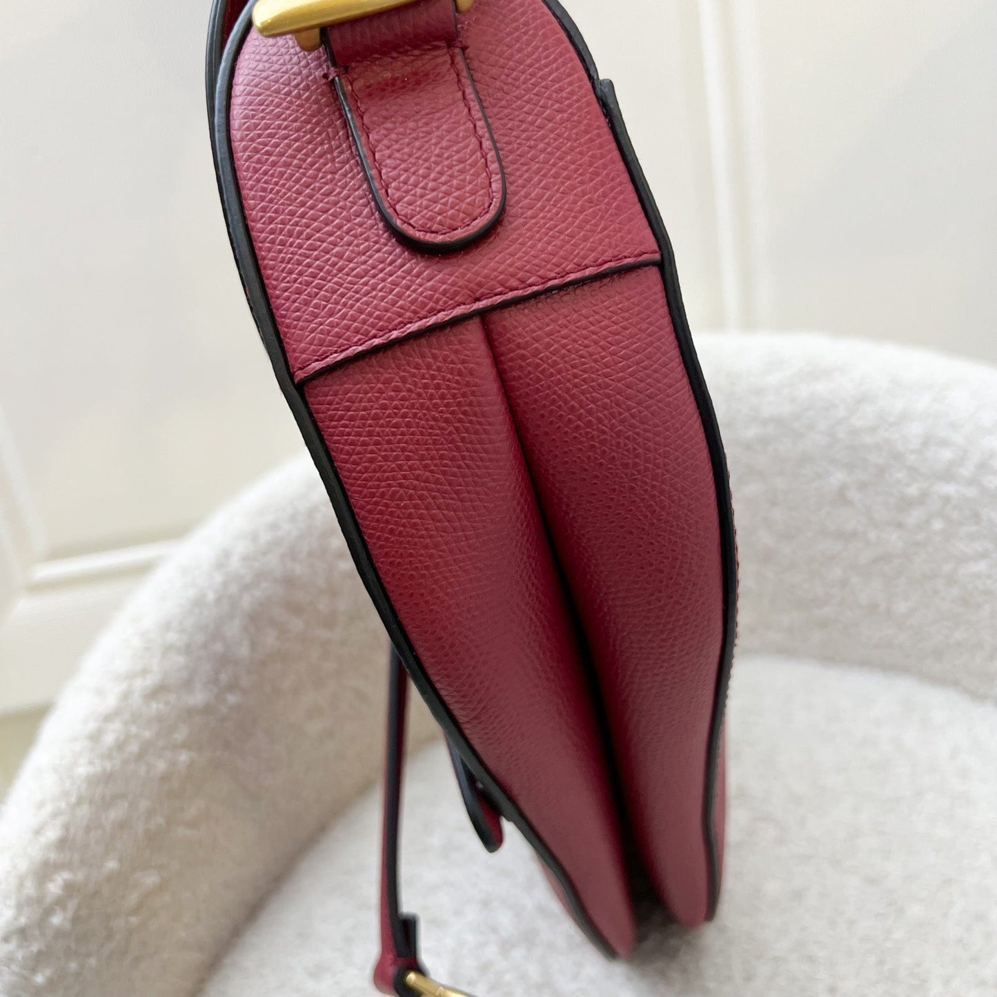 Dior Medium Saddle Bag In Wine Red Grained Calfskin and AGHW