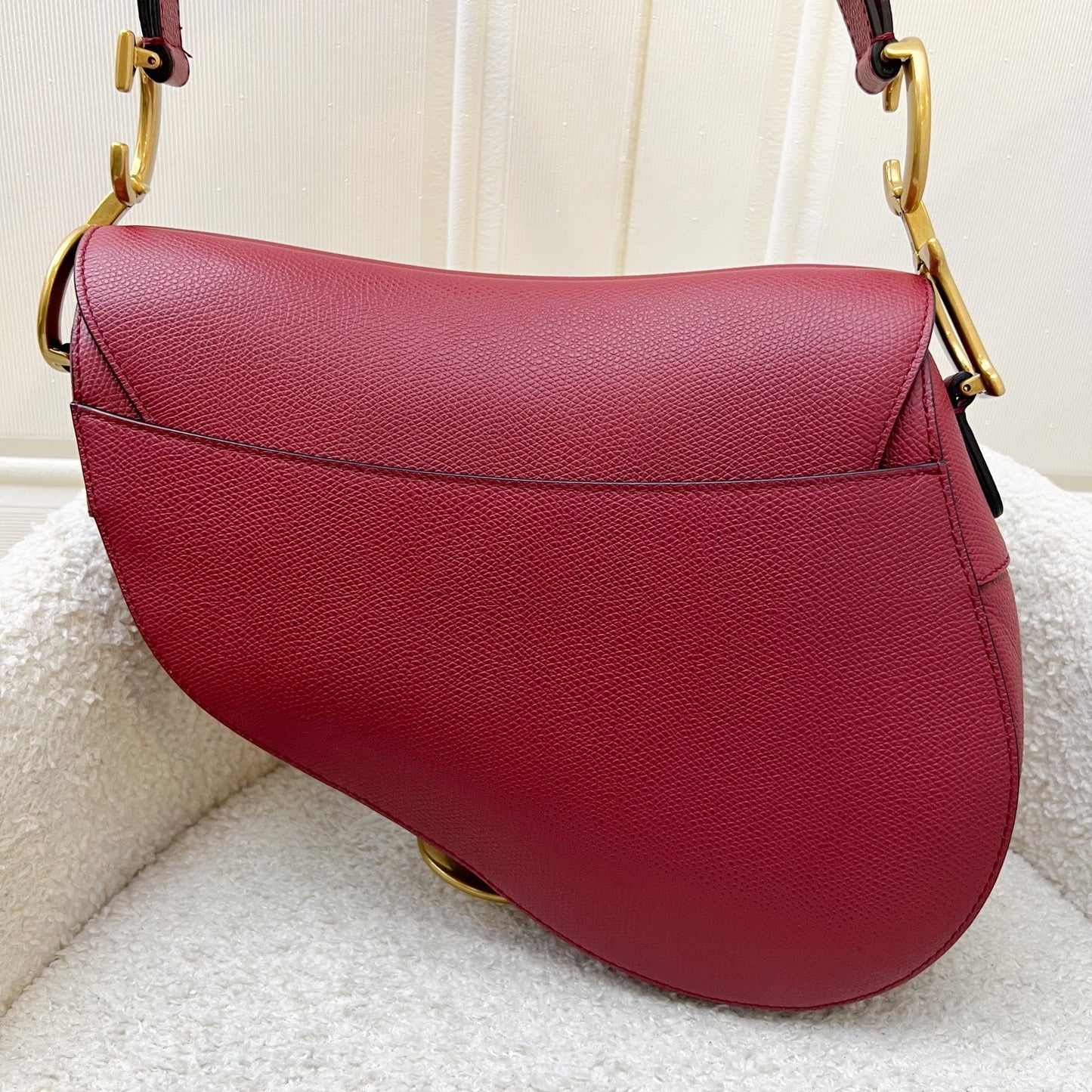 Dior Medium Saddle Bag In Wine Red Grained Calfskin and AGHW