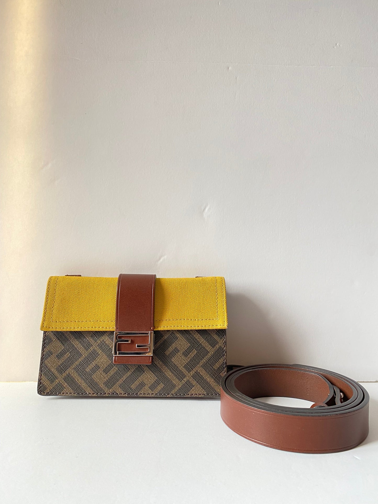 Fendi Brown Baguette FF Flat Shoulder Bag