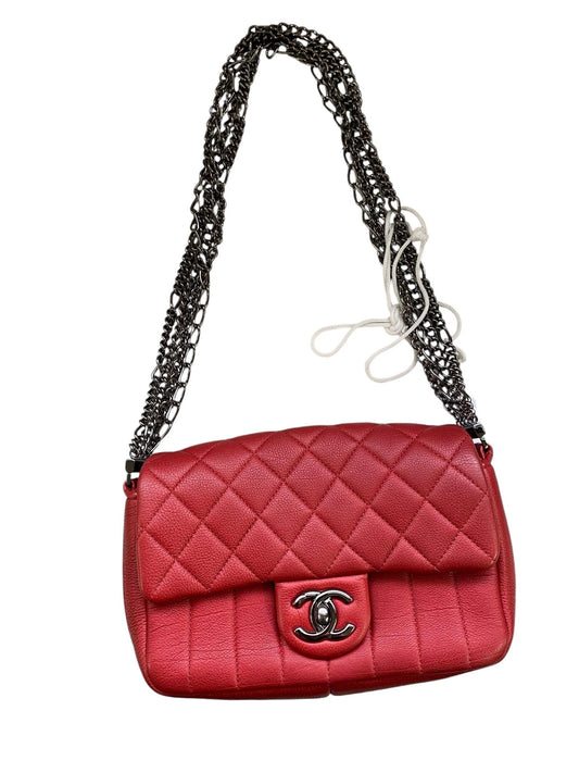 CHANEL - Red Calfskin Quilted Multi Chain Flap