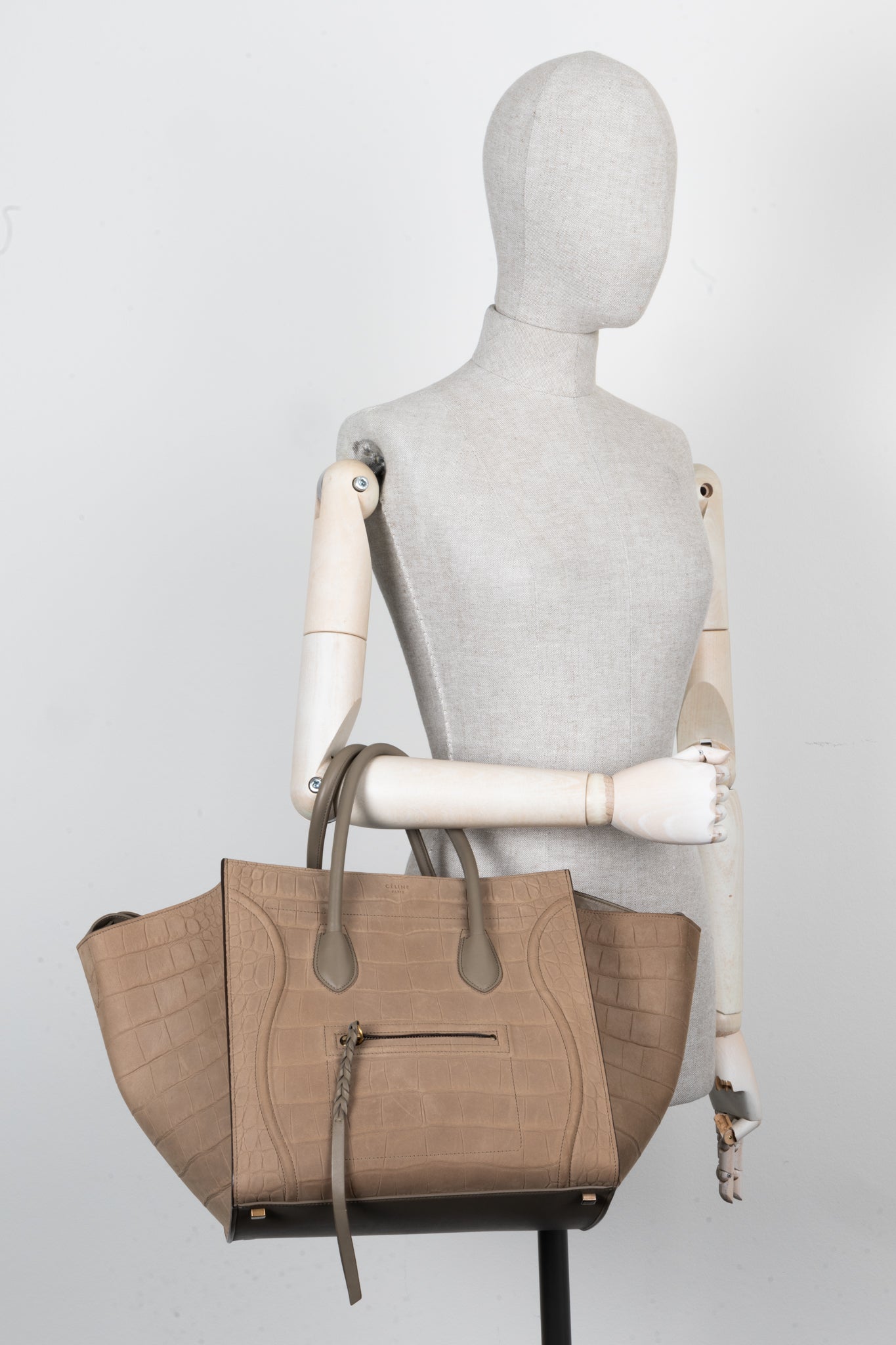 CELINE Phantom Luggage Large Croc Embossed Beige