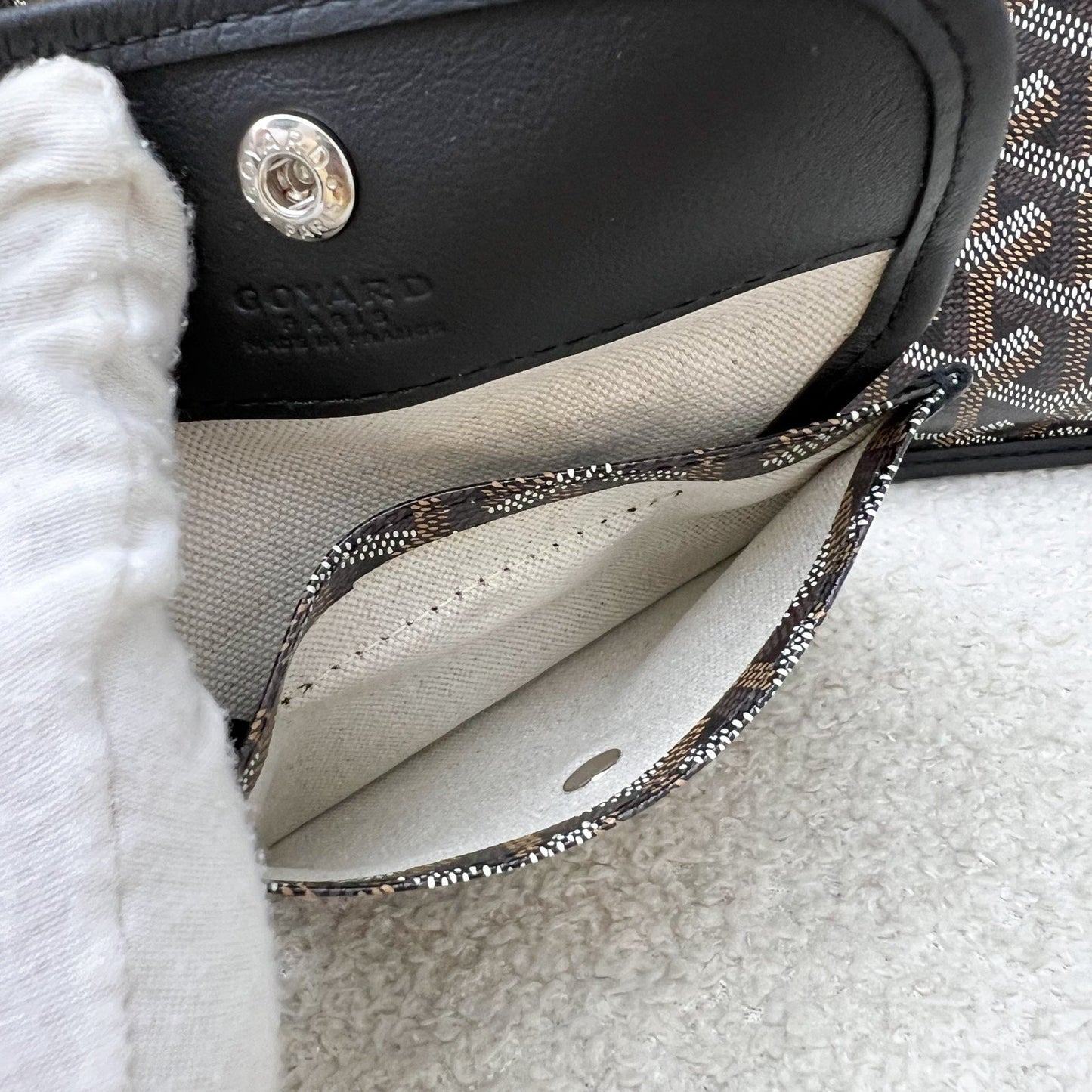 Goyard Mini Anjou Tote Bag in Black Goyardine Canvas and Leather with a Grey Heart Stamp (Premarquage Coeur)