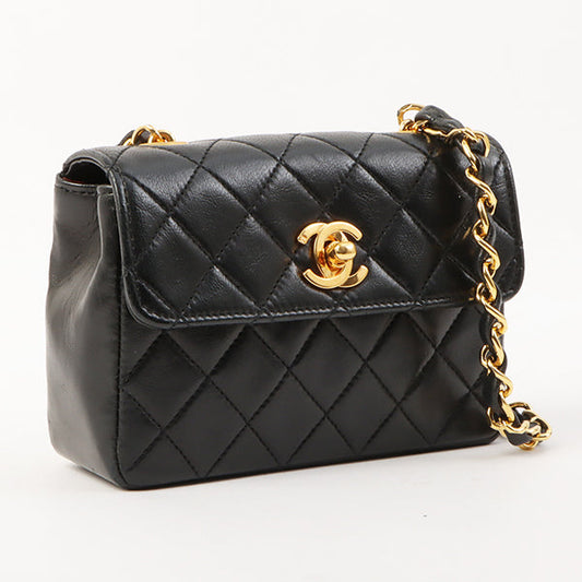 Chanel Around 1990 Made Straight Flap Turn-Lock Chain Bag Mini Black