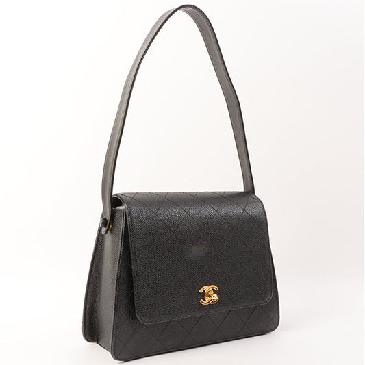 Chanel Around 1997 Made Caviar Skin Turn-Lock Shoulder Bag Black