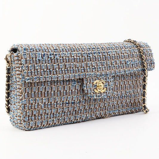 Chanel Around 2003 Made Tweed Chocolate Bar Chain Bag Indigo/Multi