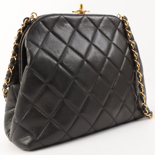 Chanel Around 1997 Made Turn-Lock Metal Clasp Chain Shoulder Bag Black